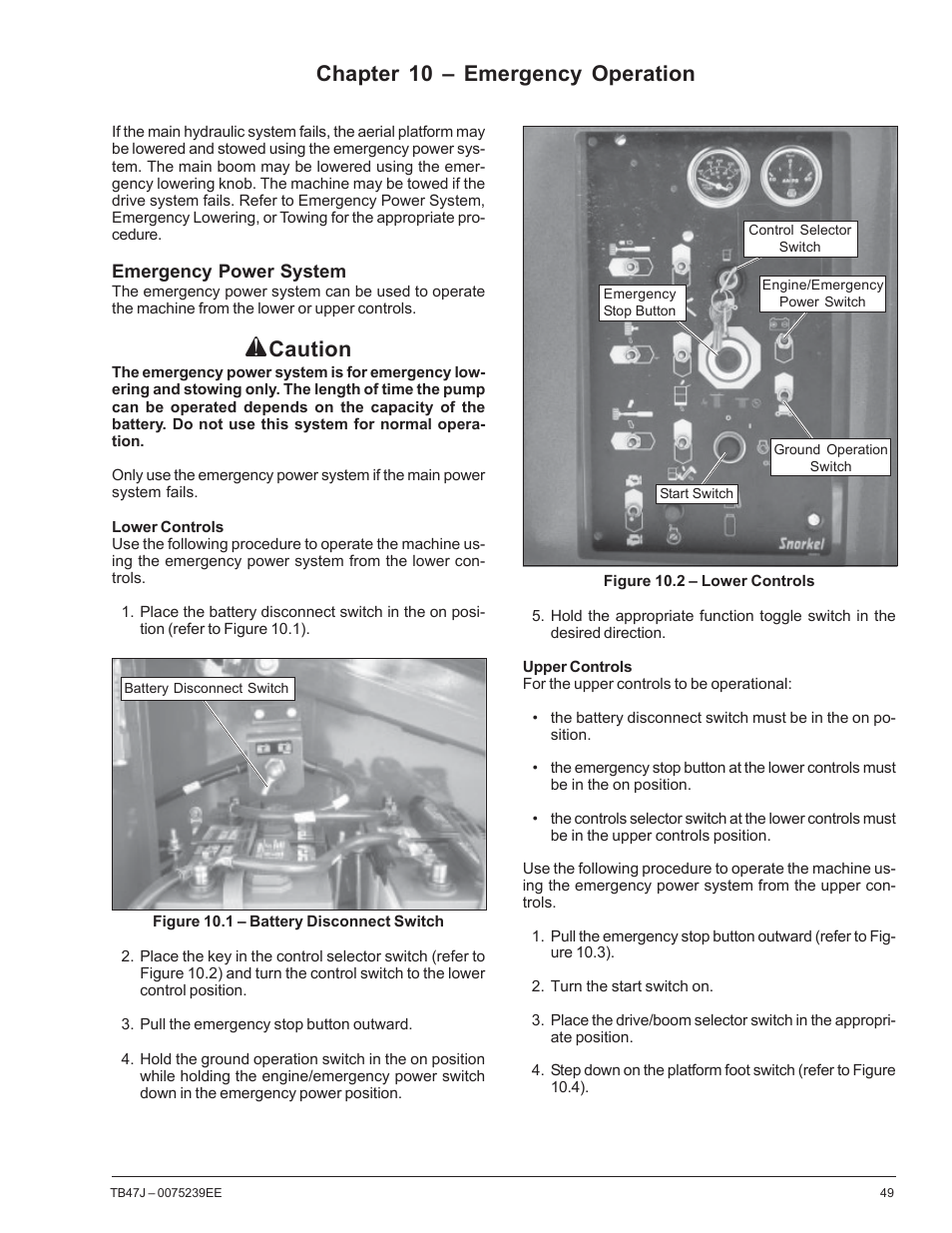 Chapter 10 – emergency operation, Caution | Snorkel TB47J CE User Manual | Page 53 / 66