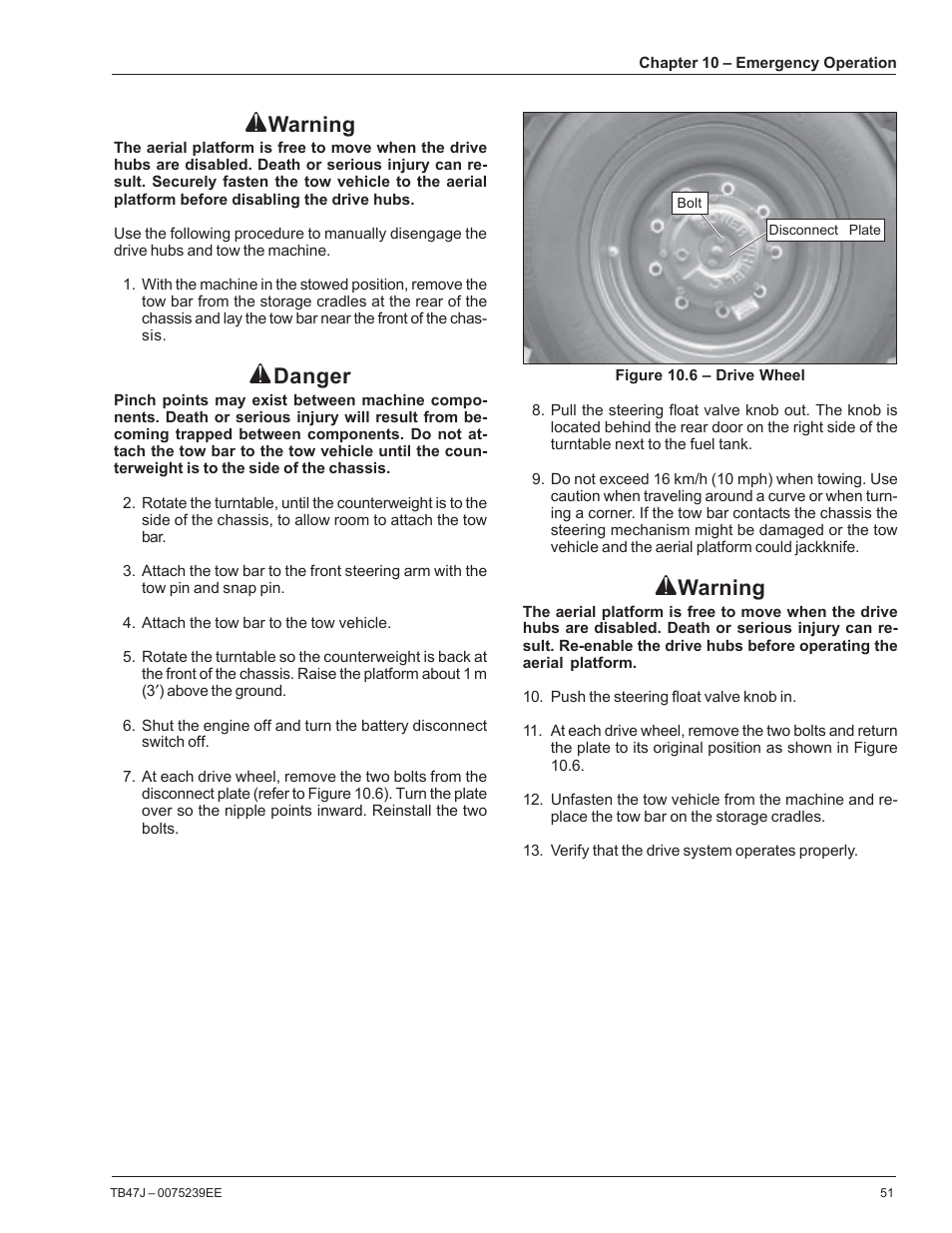 Warning, Danger | Snorkel TB47J CE User Manual | Page 55 / 66