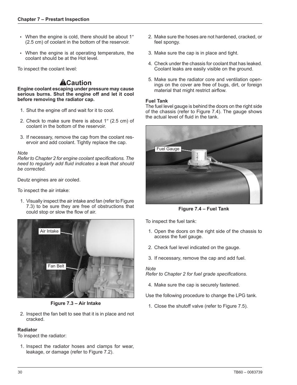 Radiator, Fuel tank, Caution | Snorkel TB60 2014 User Manual | Page 34 / 84