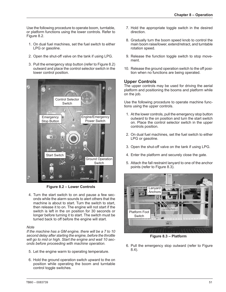 Upper controls | Snorkel TB60 2014 User Manual | Page 55 / 84