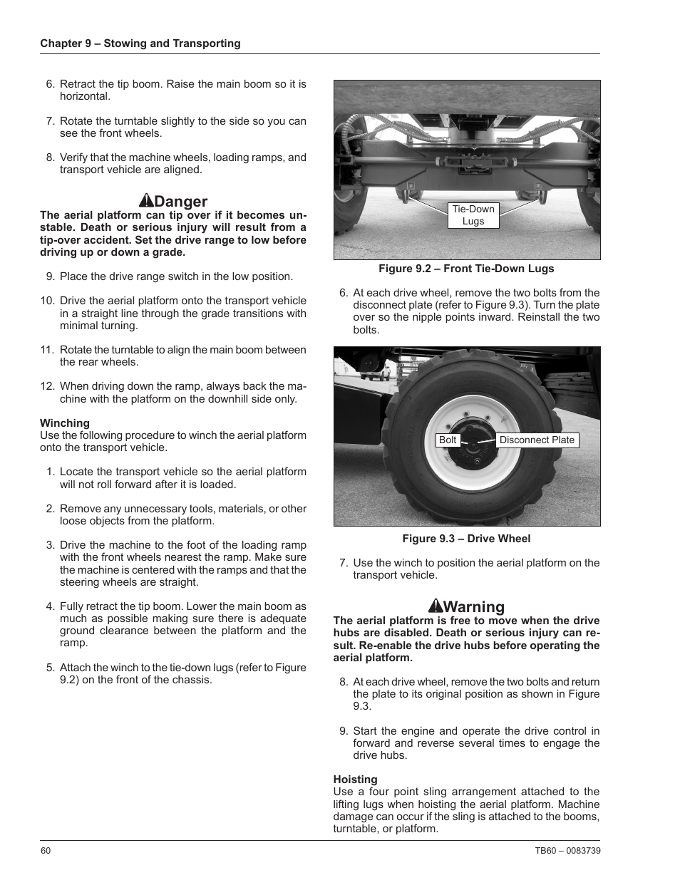 Winching, Hoisting, Danger | Warning | Snorkel TB60 2014 User Manual | Page 64 / 84