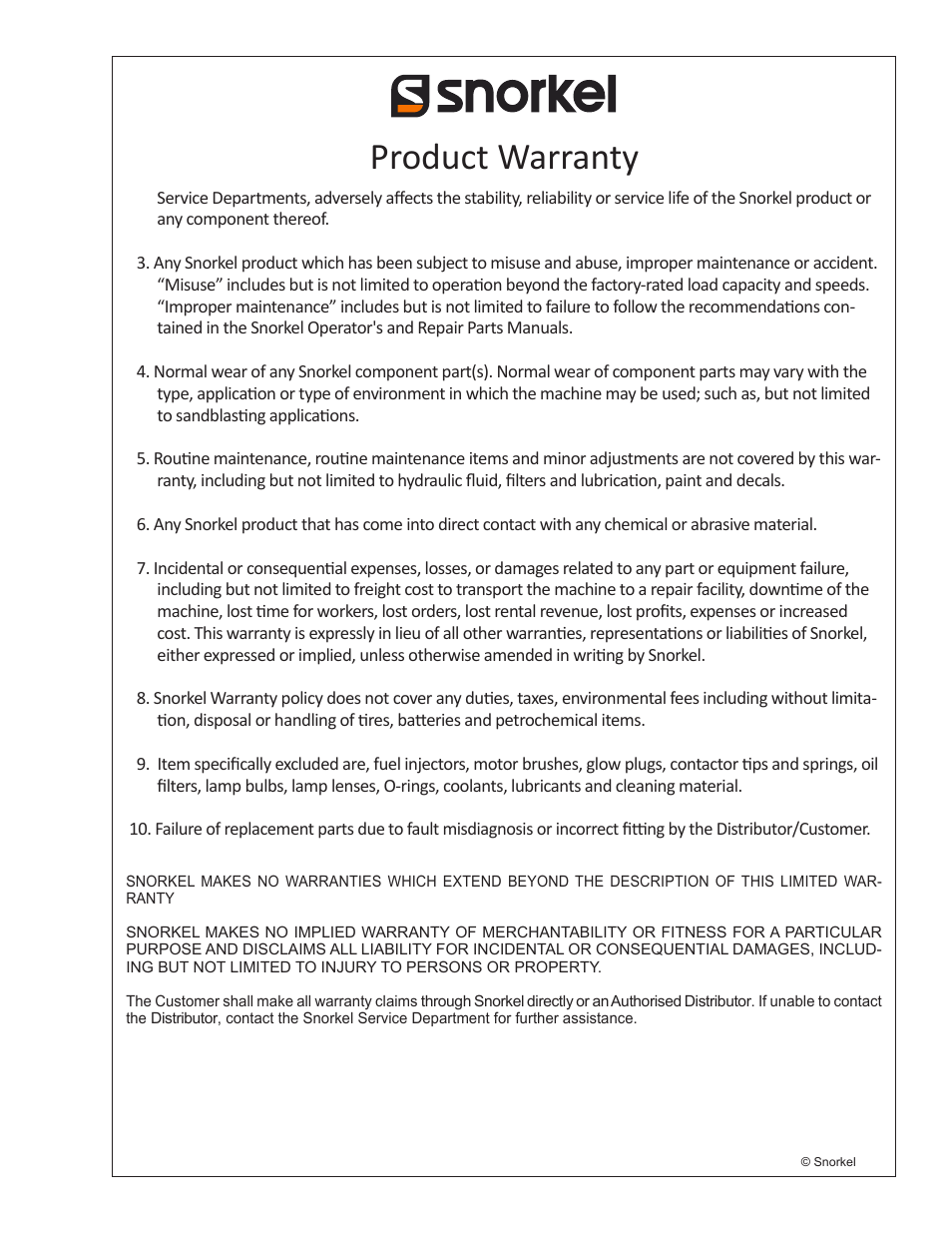 Product warranty | Snorkel TB60 2014 User Manual | Page 81 / 84