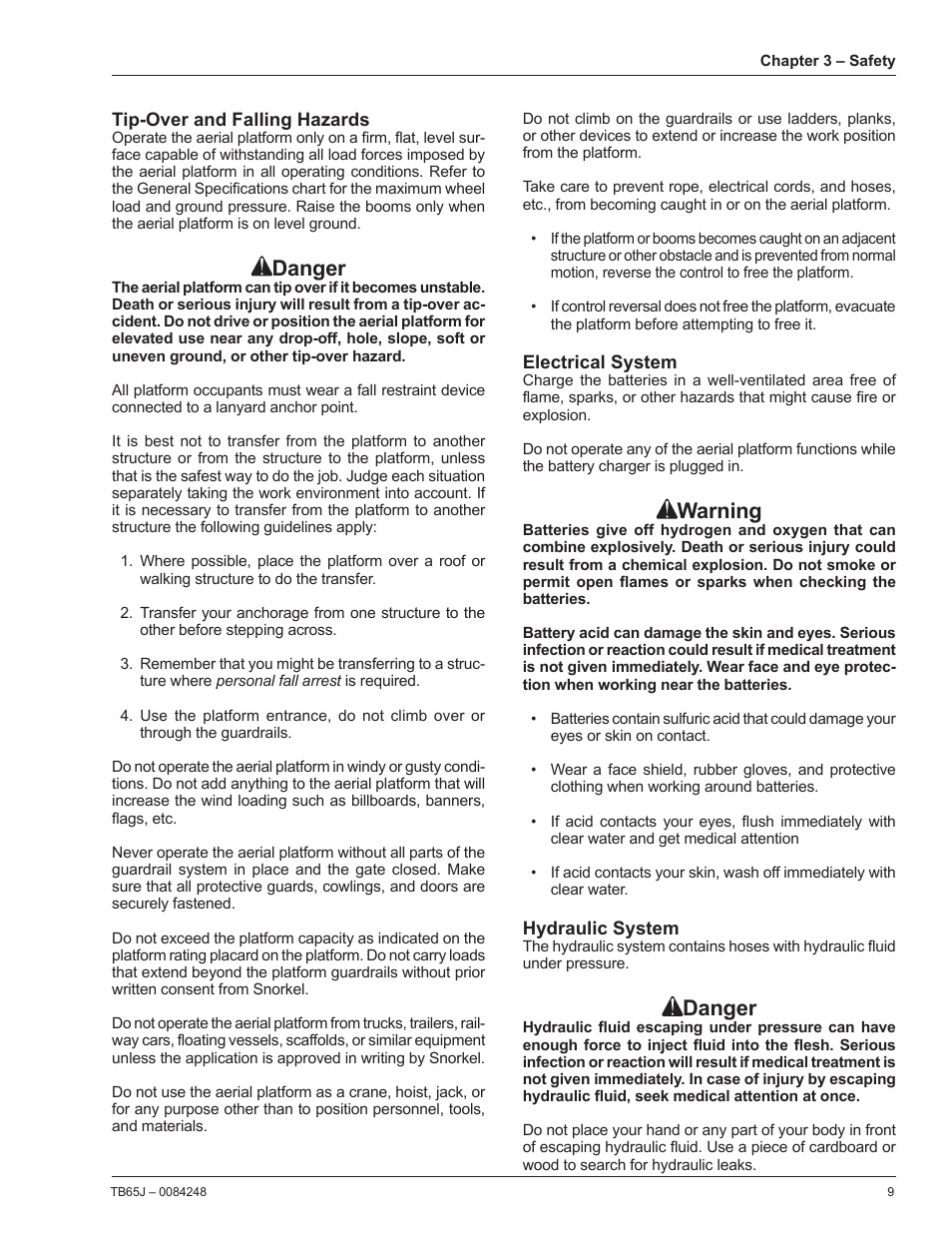 Danger, Warning | Snorkel TB65J User Manual | Page 13 / 74