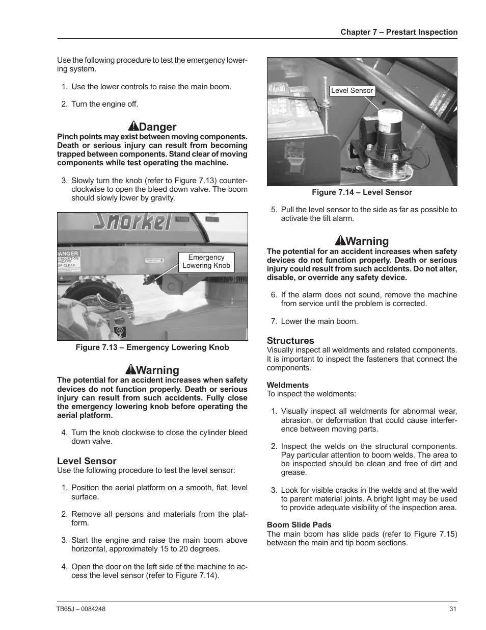 Warning, Danger | Snorkel TB65J User Manual | Page 35 / 74