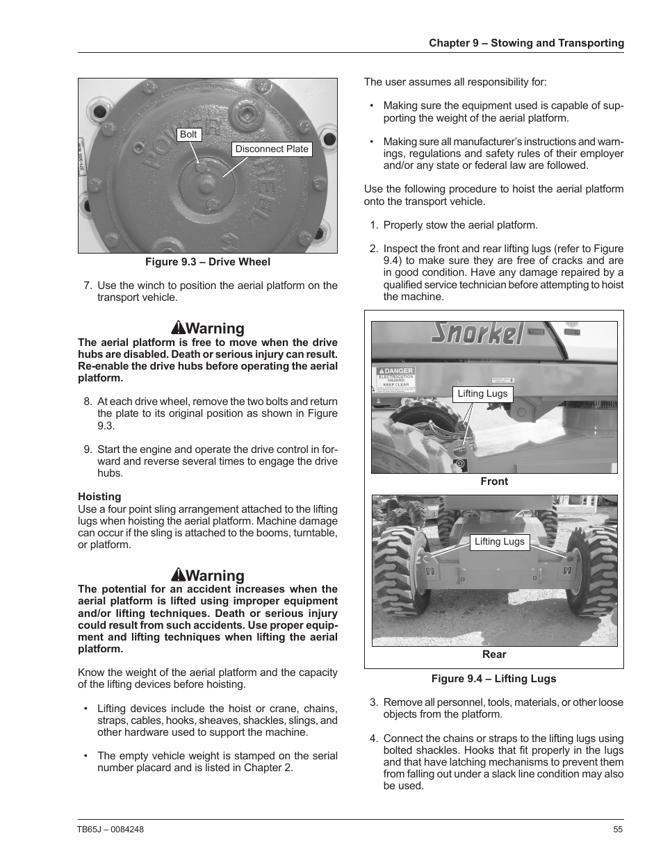 Warning | Snorkel TB65J User Manual | Page 59 / 74