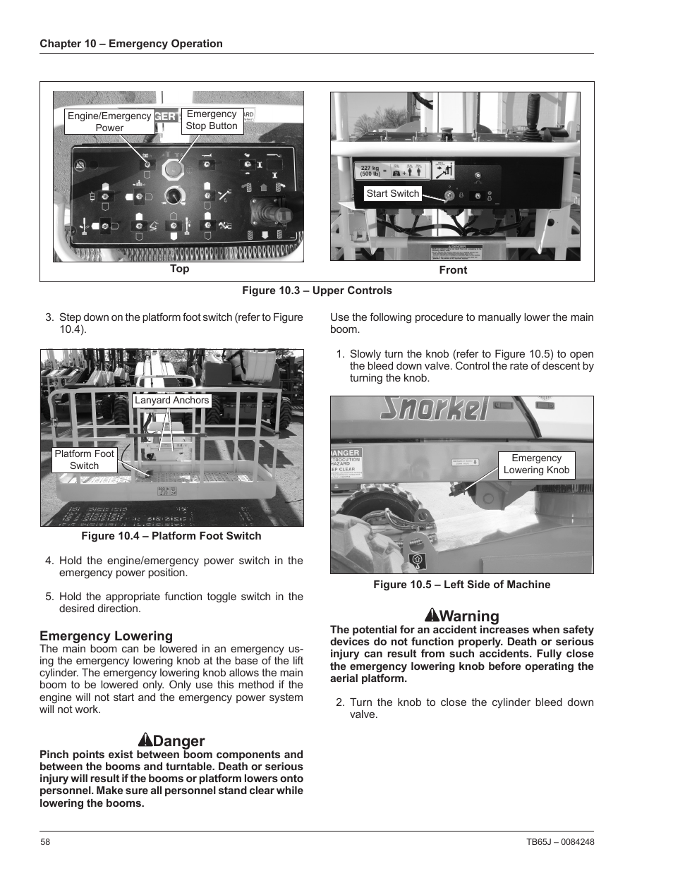Danger, Warning | Snorkel TB65J User Manual | Page 62 / 74