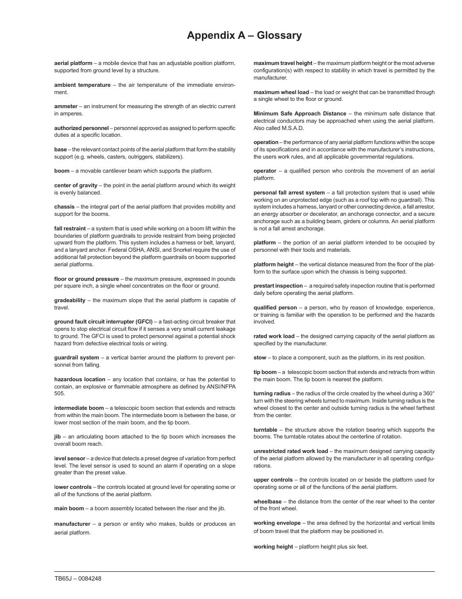 Appendix a – glossary | Snorkel TB65J User Manual | Page 71 / 74