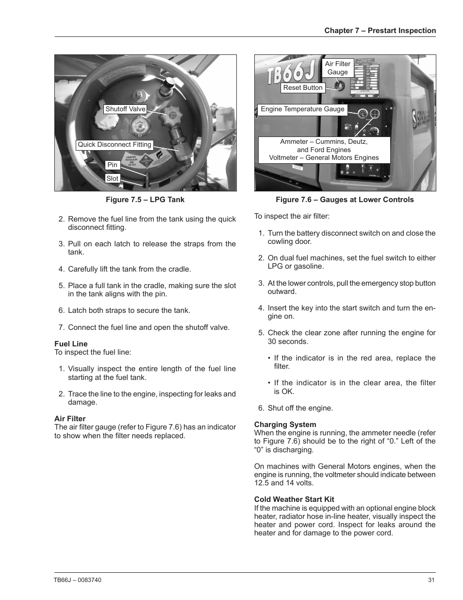 Fuel line, Air filter, Charging system | Cold weather start kit | Snorkel TB66J User Manual | Page 35 / 84