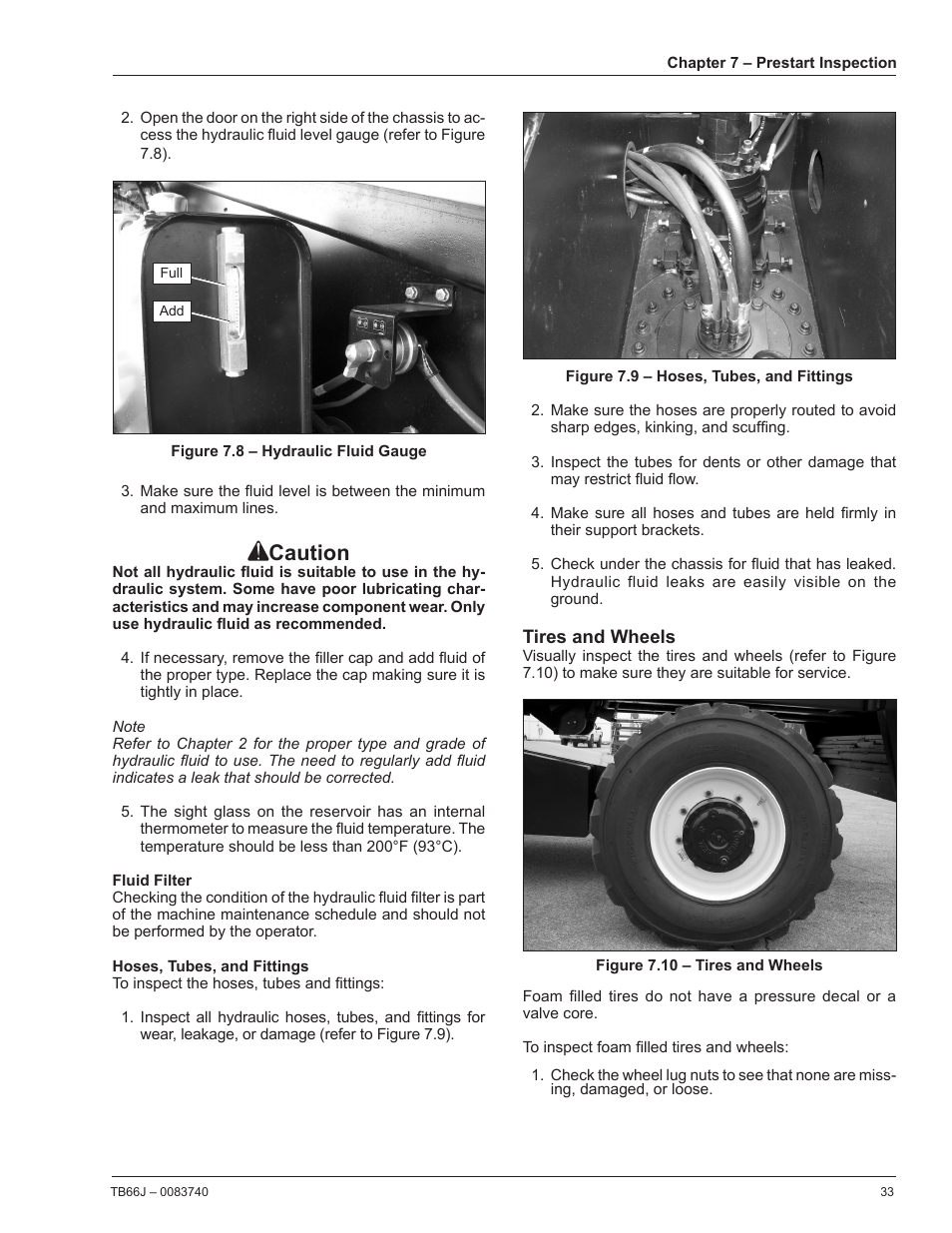 Fluid filter, Hoses, tubes, and fittings, Tires and wheels | Caution | Snorkel TB66J User Manual | Page 37 / 84
