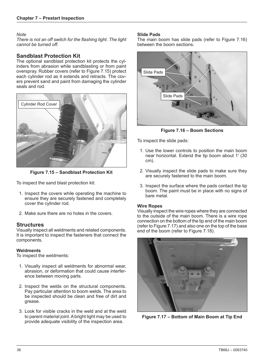 Sandblast protection kit, Structures, Weldments | Slide pads, Wire ropes | Snorkel TB66J User Manual | Page 40 / 84