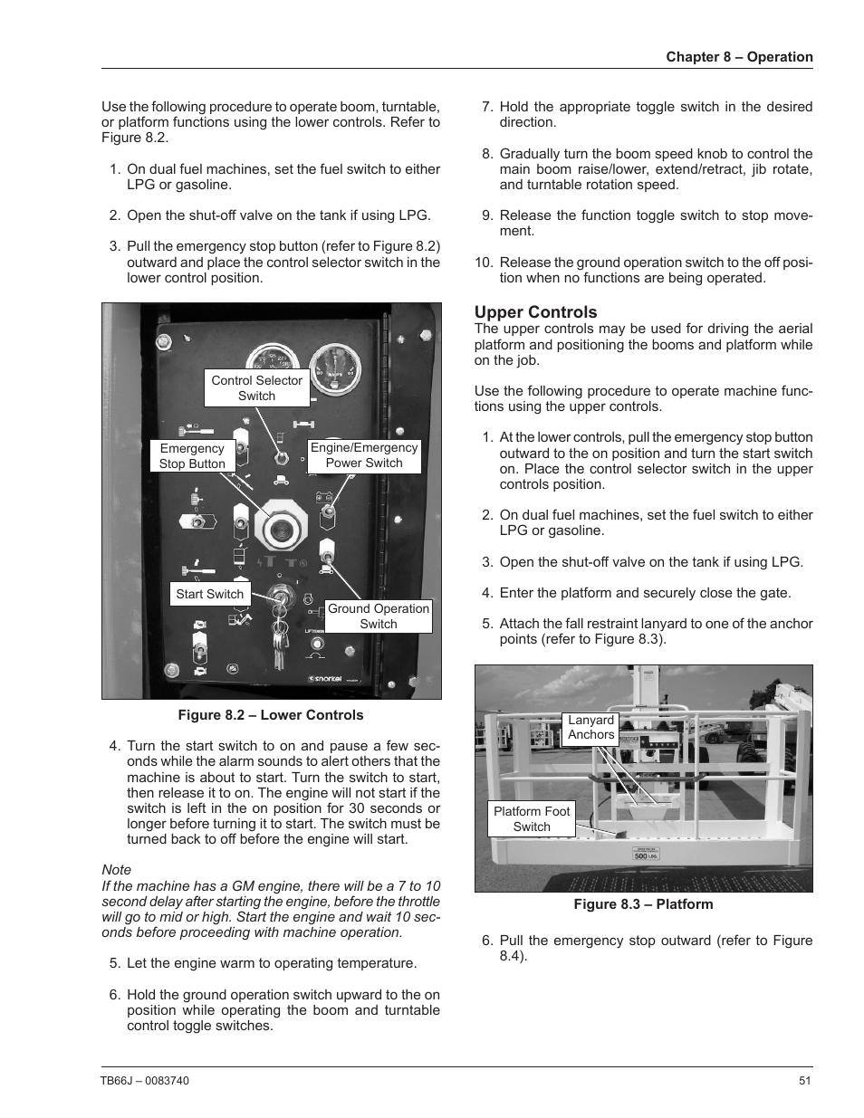 Upper controls | Snorkel TB66J User Manual | Page 55 / 84