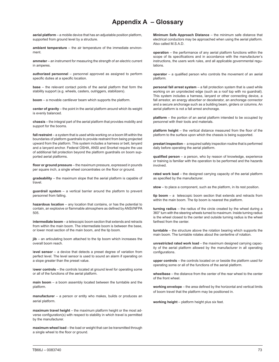Appendix a – glossary | Snorkel TB66J User Manual | Page 77 / 84
