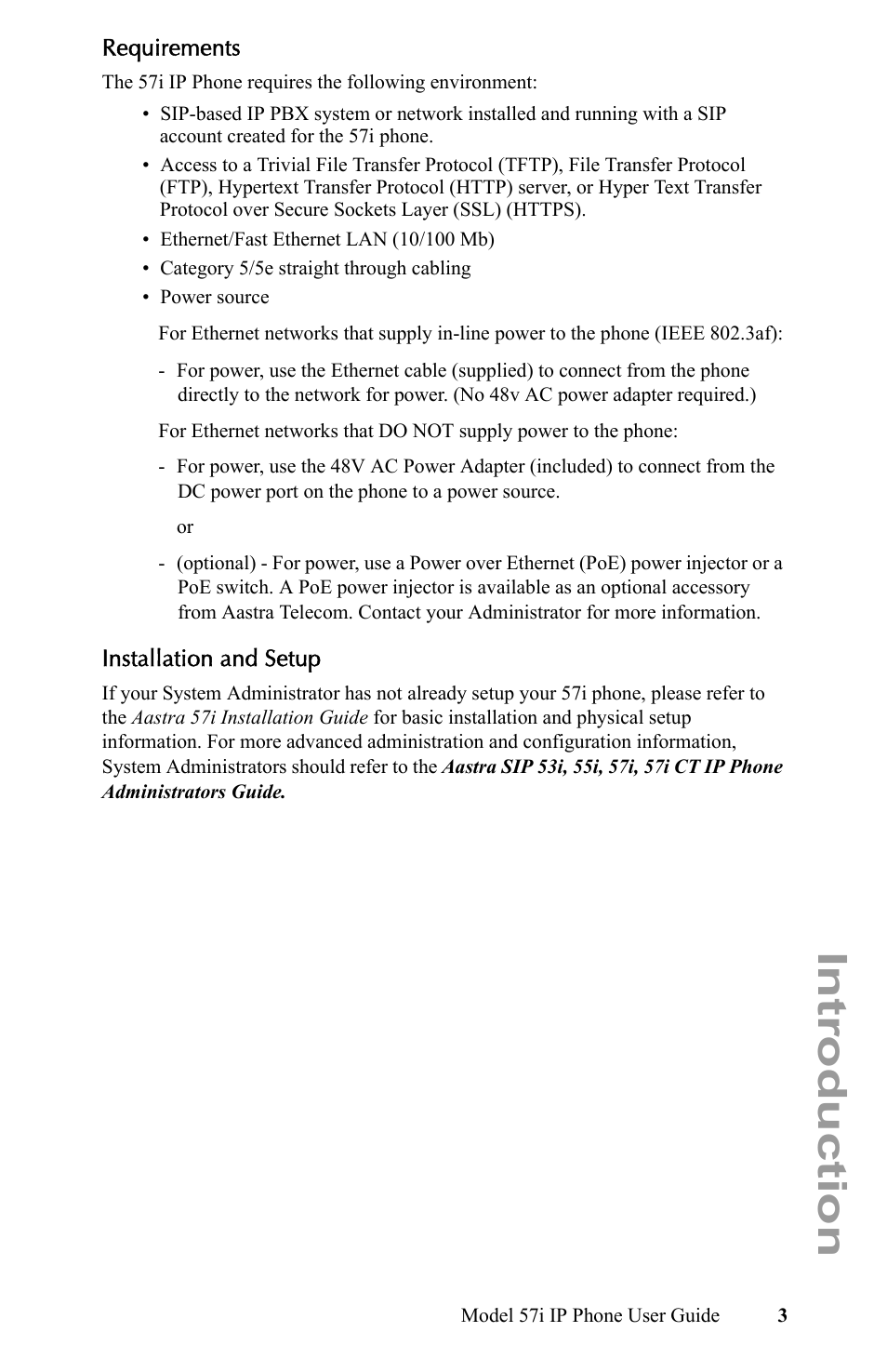 Requirements, Installation and setup, Requirements installation and setup | Introduction | Aastra Telecom IP Phone User Manual | Page 11 / 210