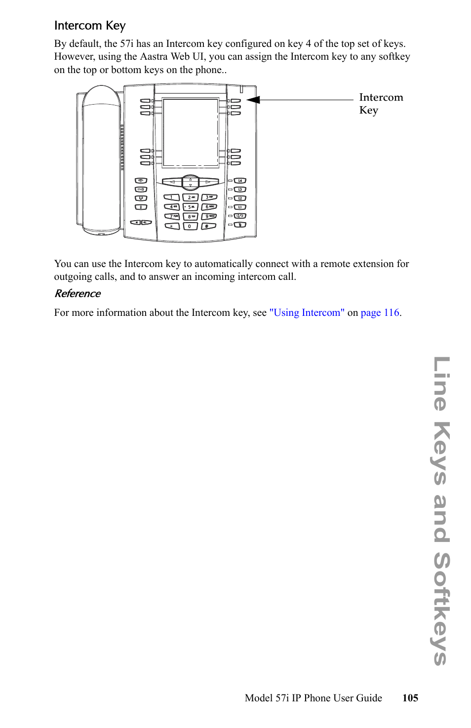 Intercom key, Line keys and softkeys | Aastra Telecom IP Phone User Manual | Page 113 / 210