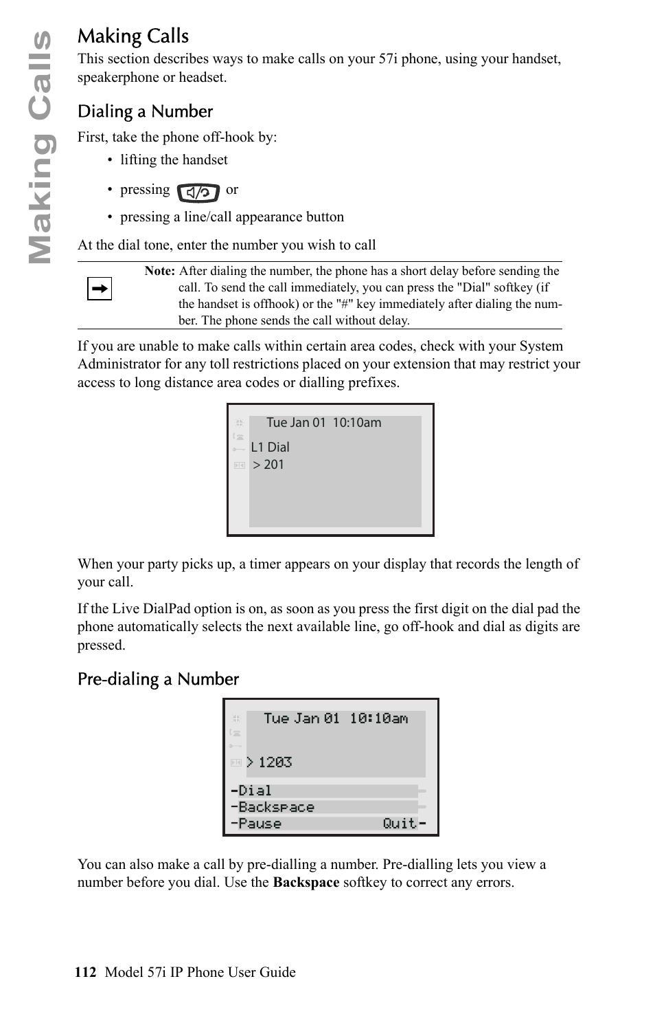 Making calls, Dialing a number, Pre-dialing a number | Dialing a number pre-dialing a number | Aastra Telecom IP Phone User Manual | Page 120 / 210