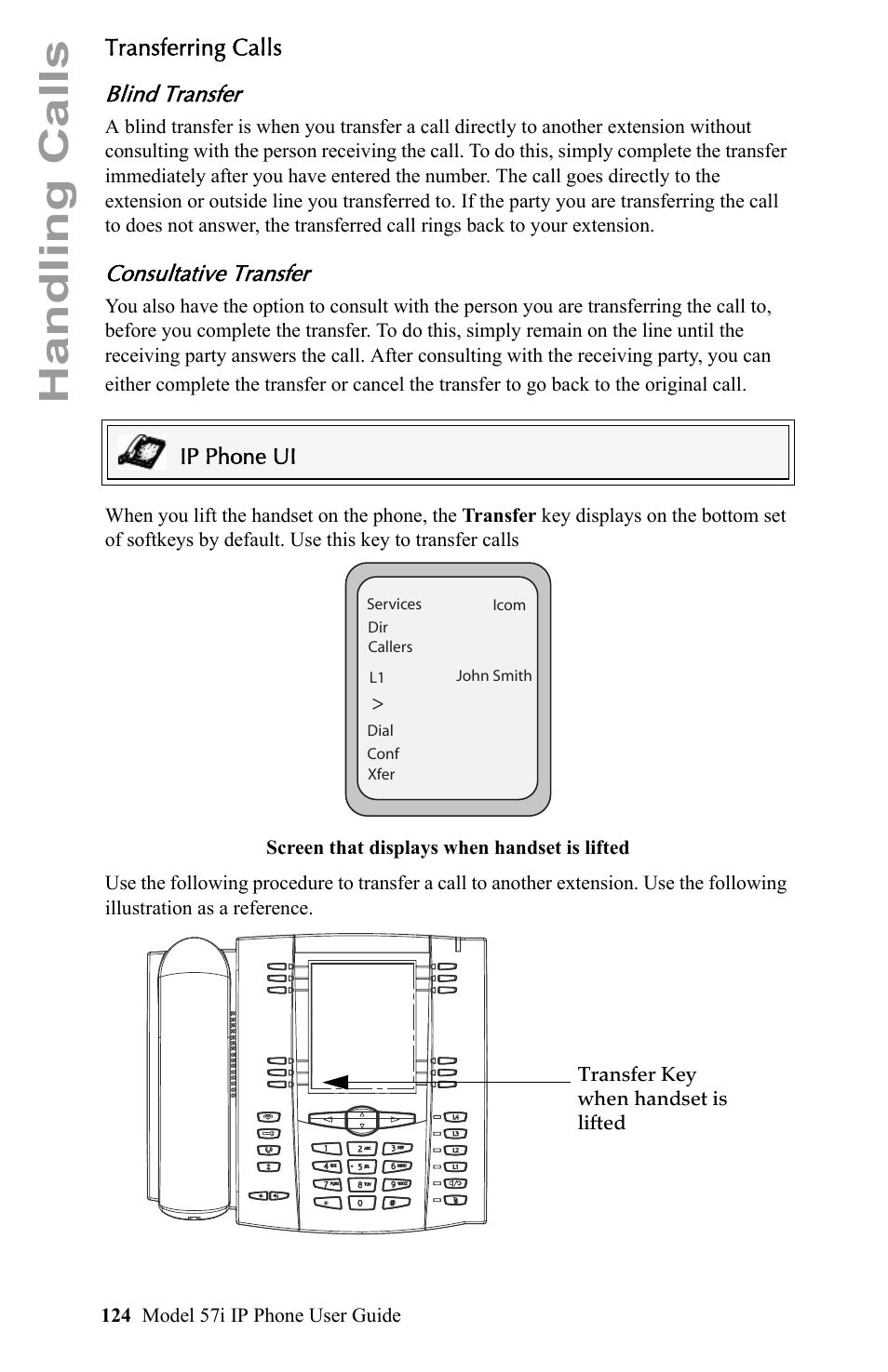 Transferring calls, Blind transfer, Consultative transfer | Handling calls, Transferring calls blind transfer | Aastra Telecom IP Phone User Manual | Page 132 / 210