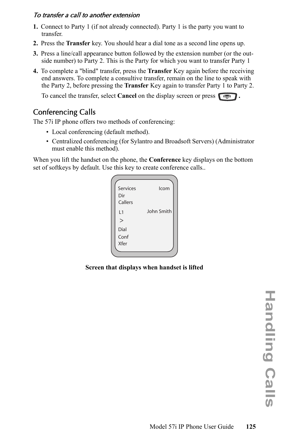 Conferencing calls, Handling calls | Aastra Telecom IP Phone User Manual | Page 133 / 210