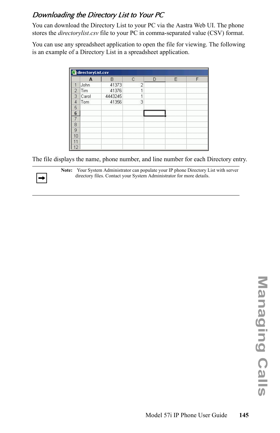 Downloading the directory list to your pc, Managing calls | Aastra Telecom IP Phone User Manual | Page 153 / 210