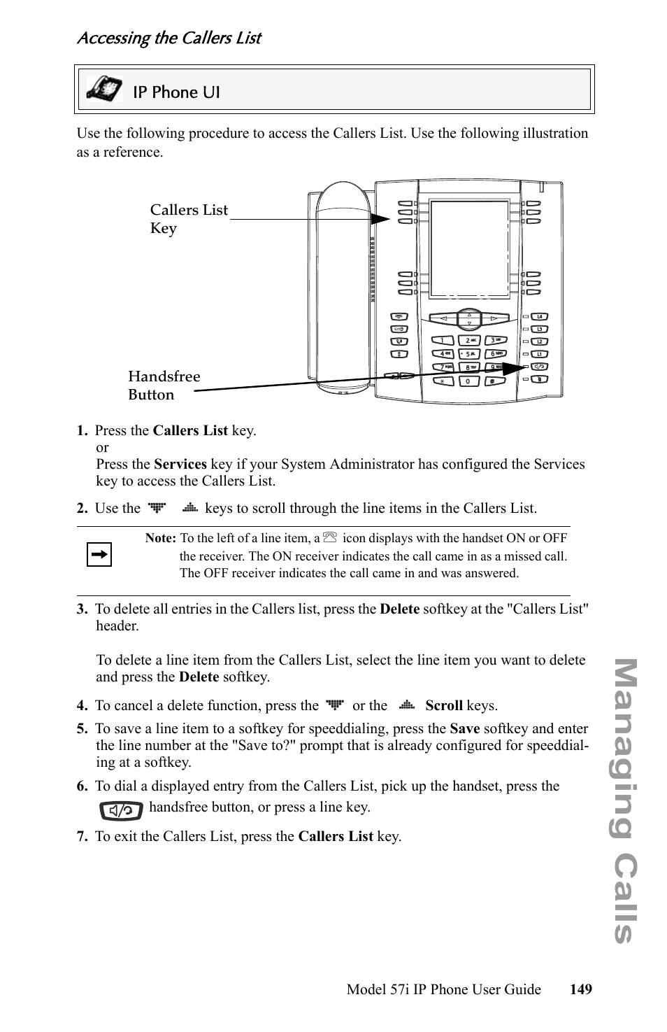 Accessing the callers list, Managing calls | Aastra Telecom IP Phone User Manual | Page 157 / 210