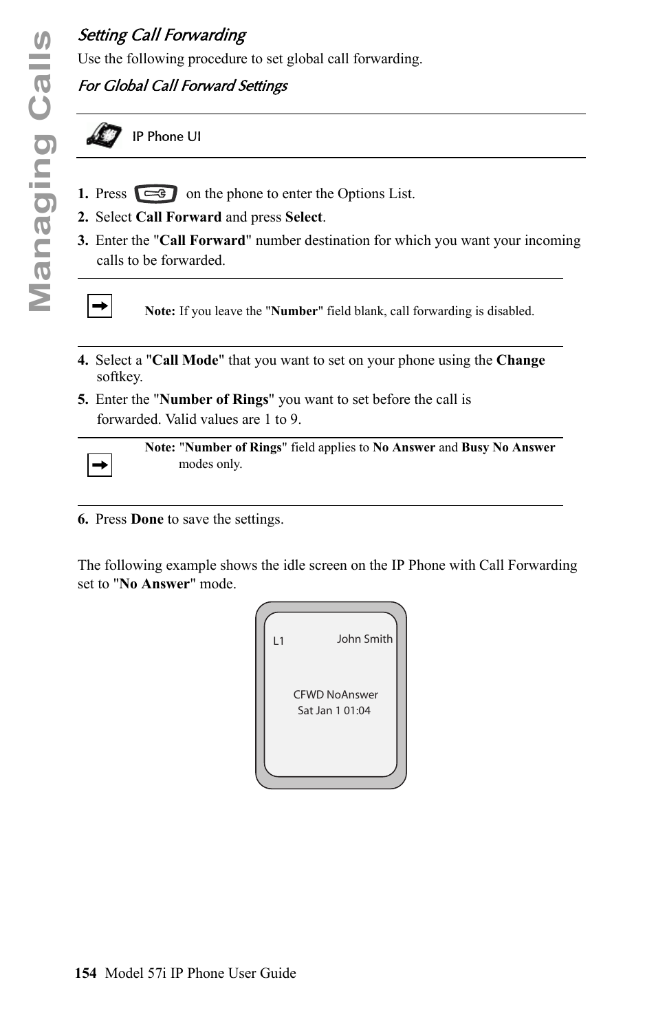 Setting call forwarding, Managing calls | Aastra Telecom IP Phone User Manual | Page 162 / 210