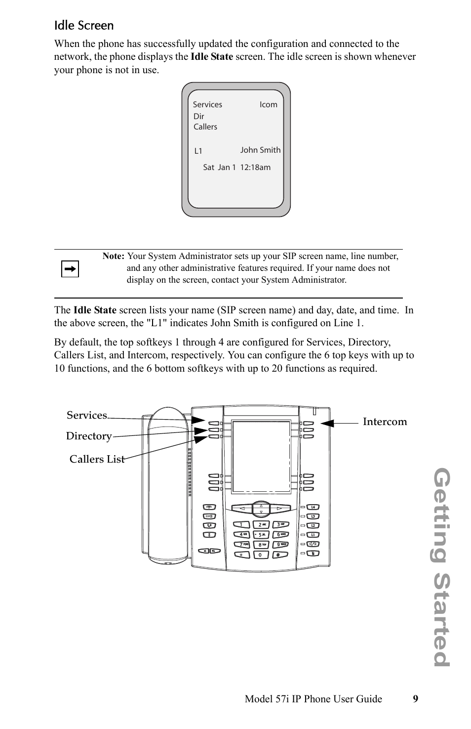 Idle screen, Getting started | Aastra Telecom IP Phone User Manual | Page 17 / 210