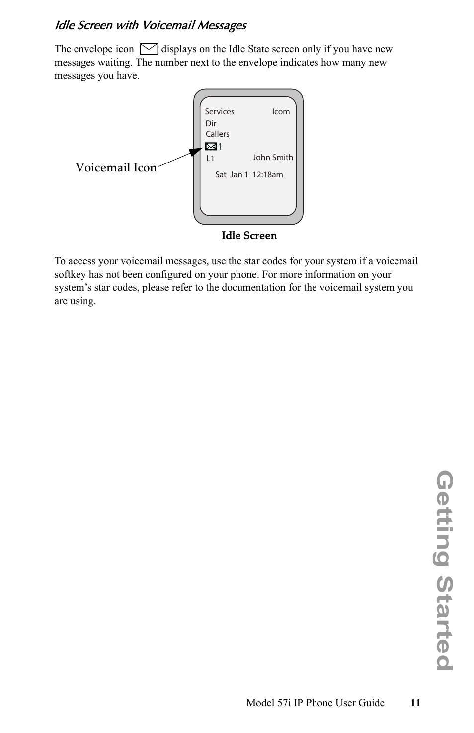 Idle screen with voicemail messages, Getting started | Aastra Telecom IP Phone User Manual | Page 19 / 210