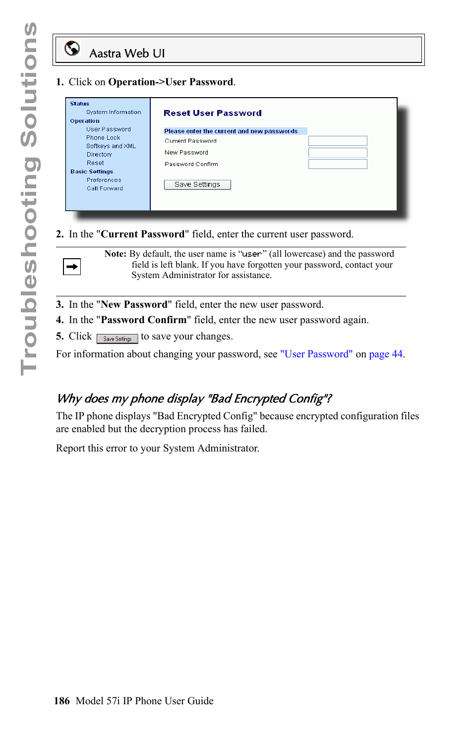 Why does my phone display "bad encrypted config, Troubleshooting solutions | Aastra Telecom IP Phone User Manual | Page 194 / 210