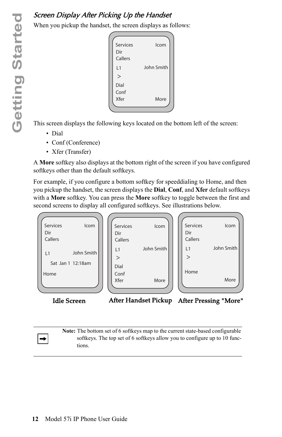 Screen display after picking up the handset, Getting started | Aastra Telecom IP Phone User Manual | Page 20 / 210