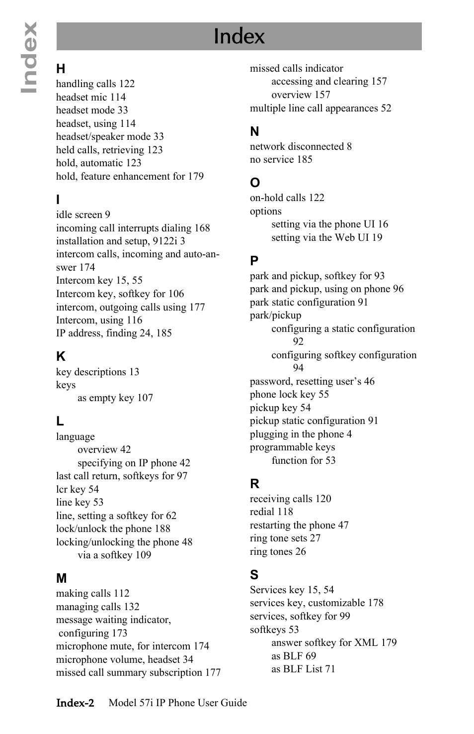 Index | Aastra Telecom IP Phone User Manual | Page 206 / 210