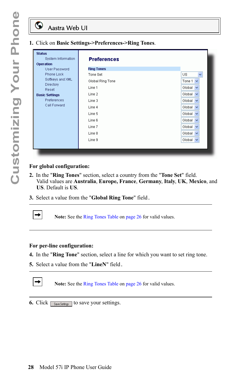 Customizing your phone | Aastra Telecom IP Phone User Manual | Page 36 / 210