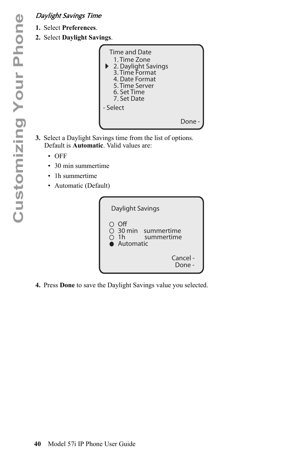 Customizing your phone | Aastra Telecom IP Phone User Manual | Page 48 / 210