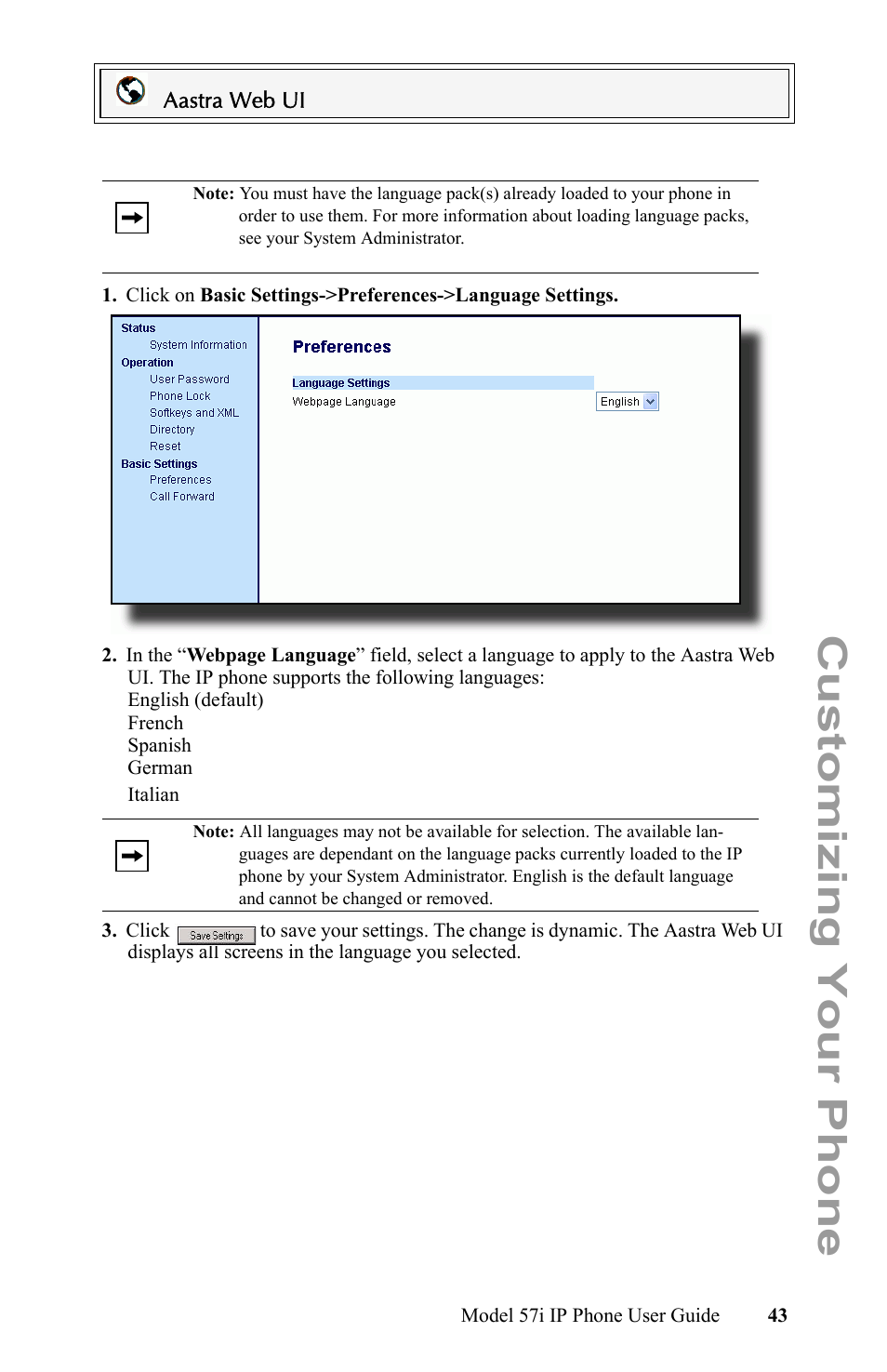 Customizing your phone | Aastra Telecom IP Phone User Manual | Page 51 / 210