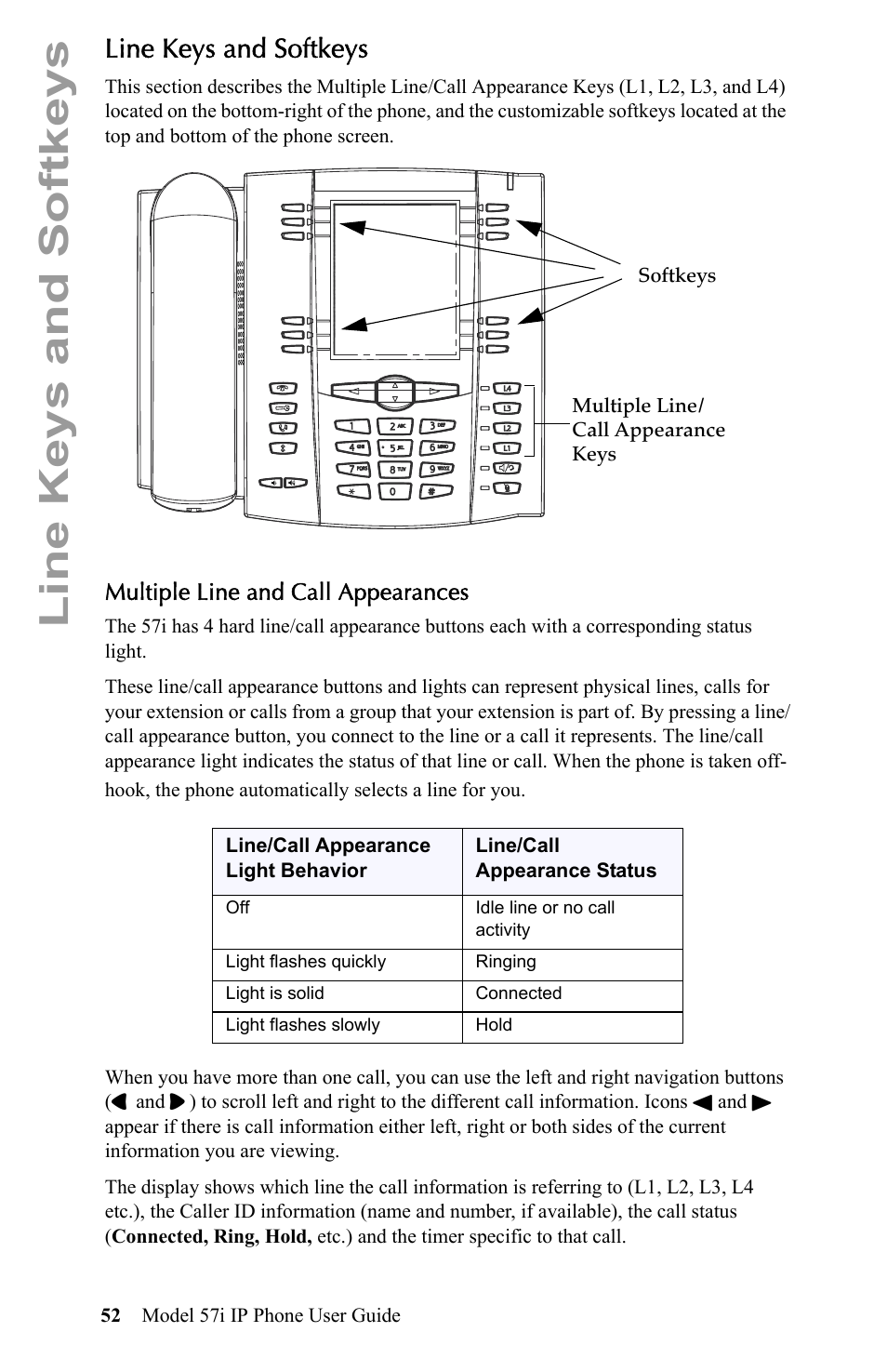 Line keys and softkeys, Multiple line and call appearances | Aastra Telecom IP Phone User Manual | Page 60 / 210