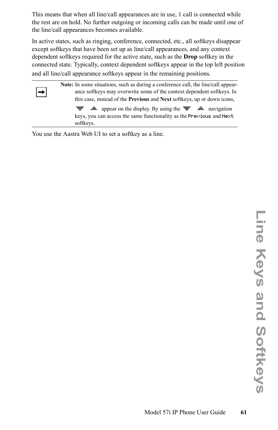 Line keys and softkeys | Aastra Telecom IP Phone User Manual | Page 69 / 210