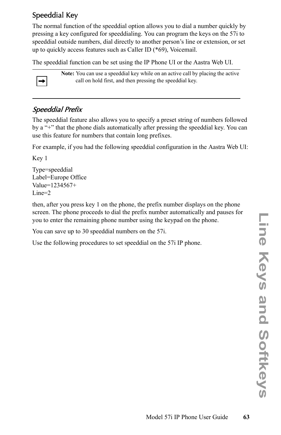 Speeddial key, Speeddial prefix, Line keys and softkeys | Aastra Telecom IP Phone User Manual | Page 71 / 210