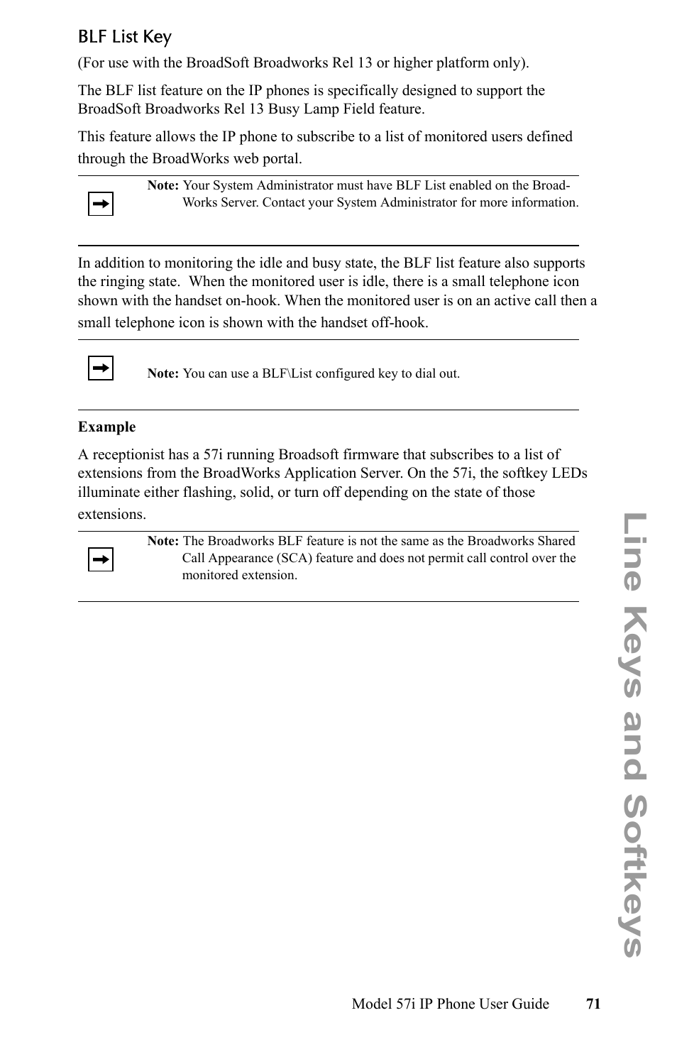 Blf list key, Line keys and softkeys | Aastra Telecom IP Phone User Manual | Page 79 / 210