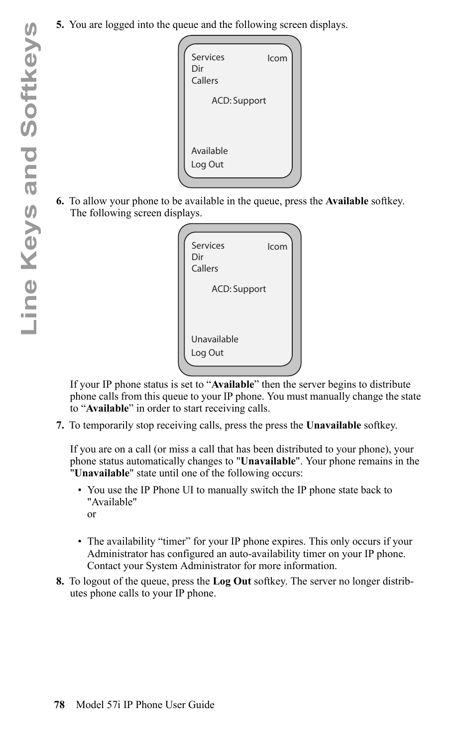 Line keys and softkeys | Aastra Telecom IP Phone User Manual | Page 86 / 210