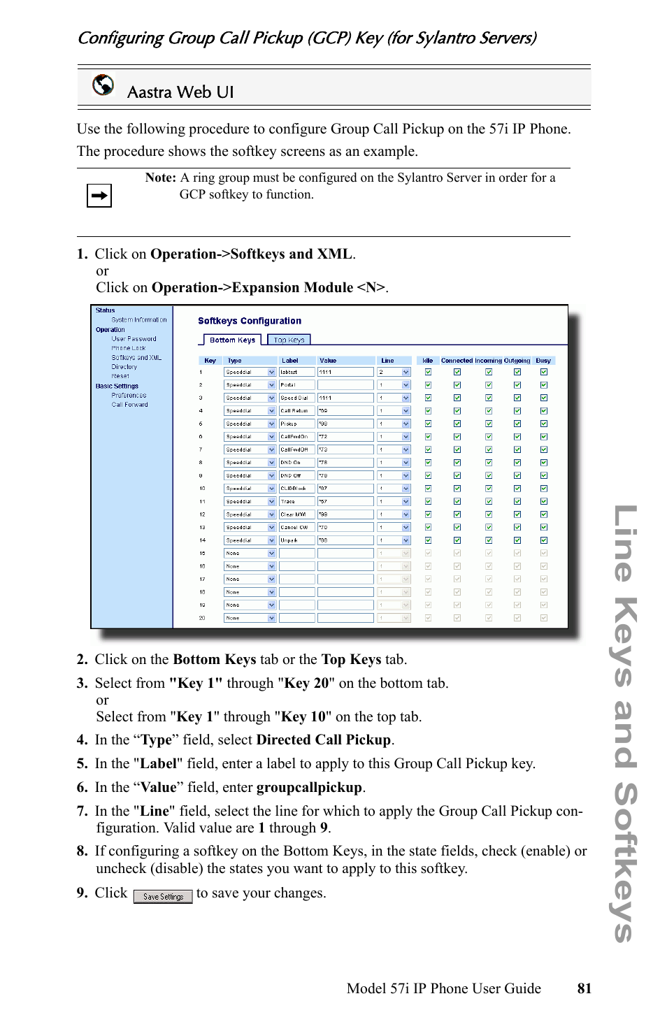 Line keys and softkeys | Aastra Telecom IP Phone User Manual | Page 89 / 210