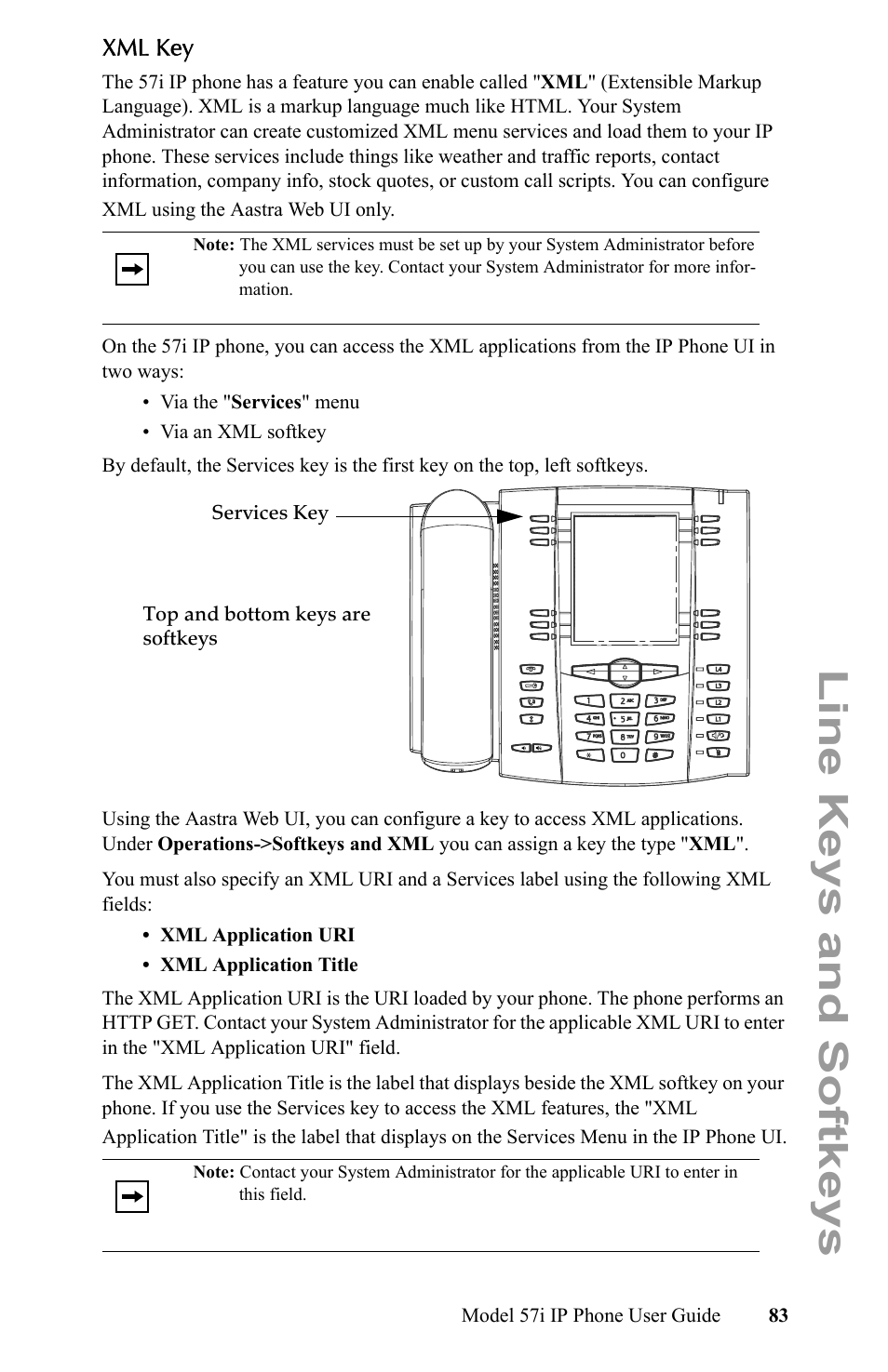 Xml key, Line keys and softkeys | Aastra Telecom IP Phone User Manual | Page 91 / 210