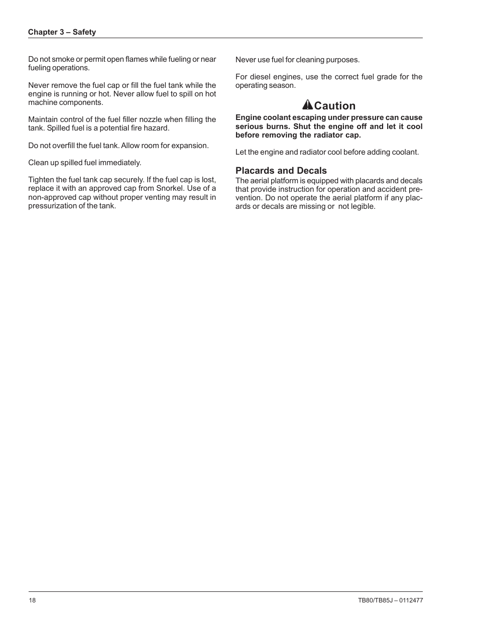 Caution | Snorkel TB85J User Manual | Page 22 / 76