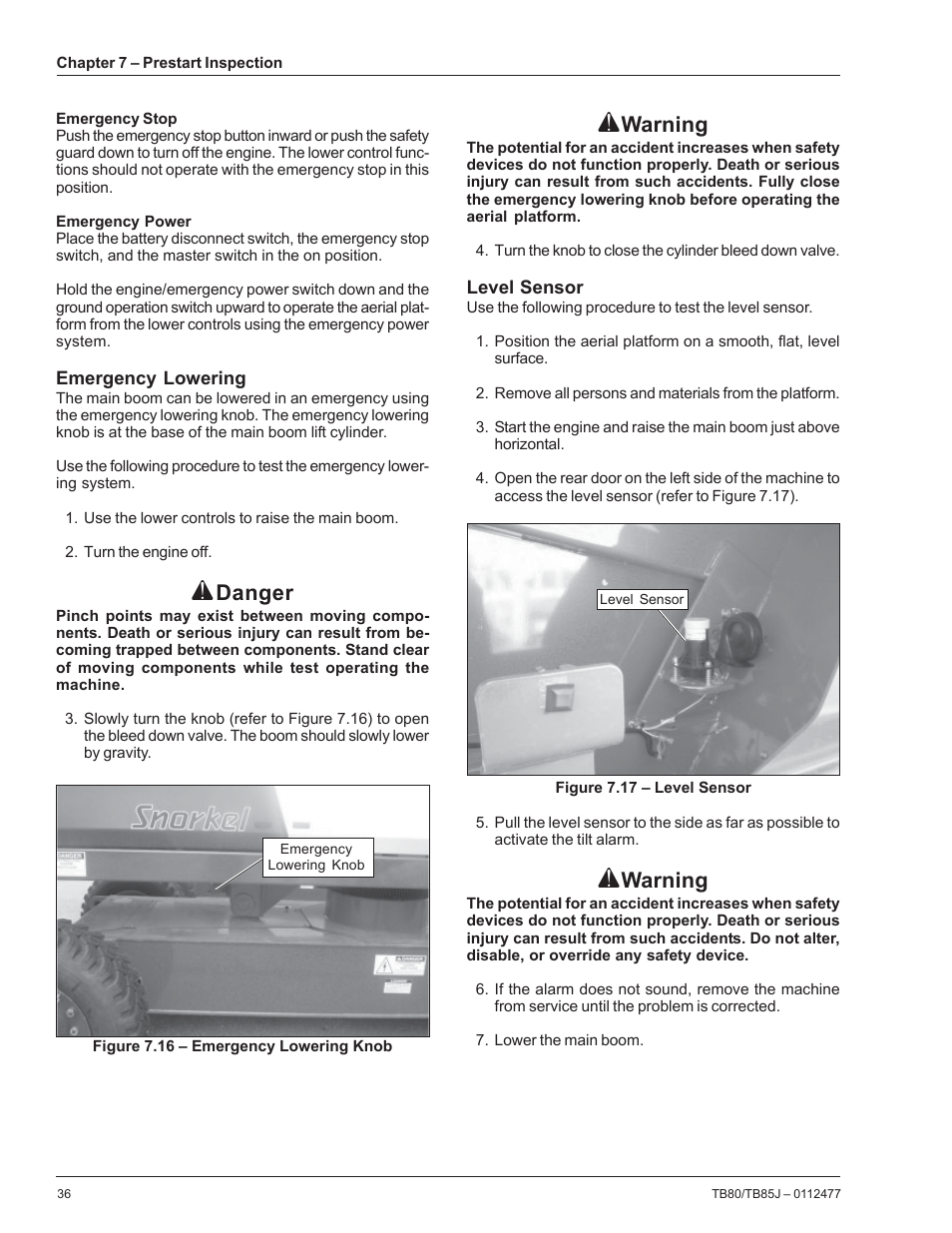 Danger, Warning | Snorkel TB85J User Manual | Page 40 / 76