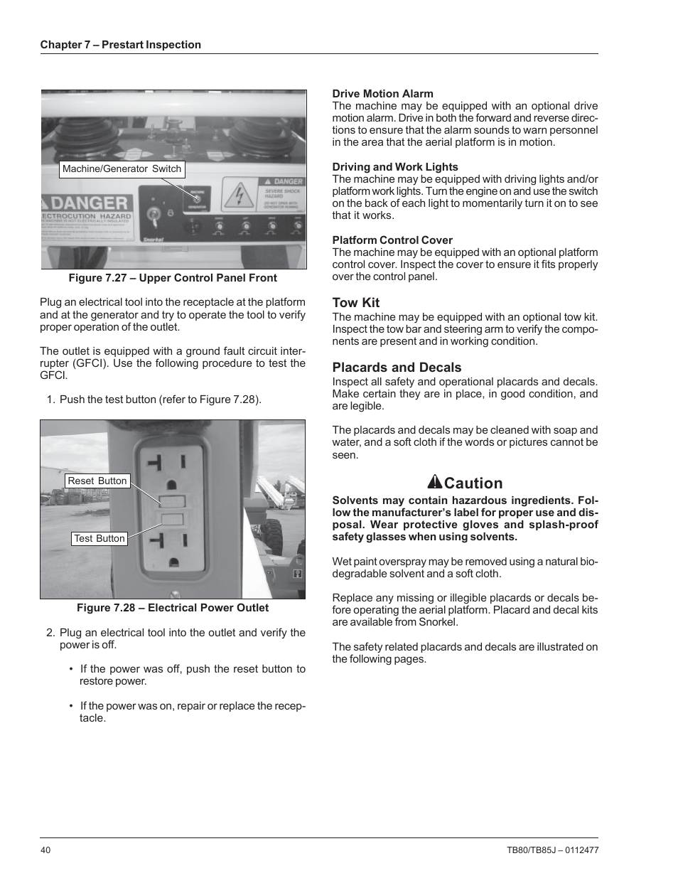 Caution | Snorkel TB85J User Manual | Page 44 / 76