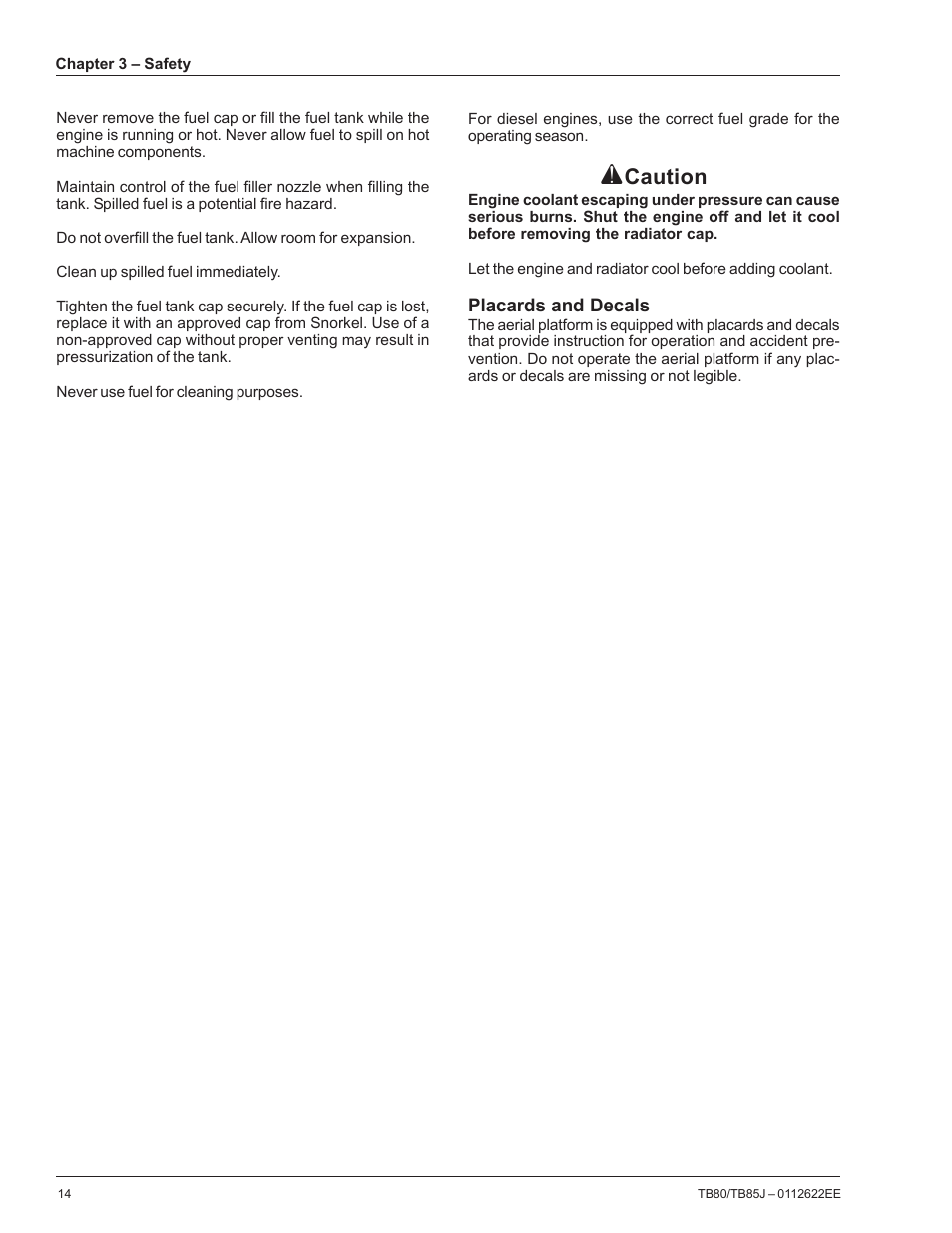 Caution | Snorkel TB85J CE User Manual | Page 18 / 70