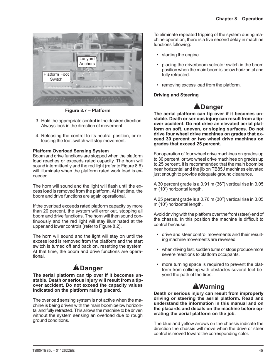 Danger, Warning | Snorkel TB85J CE User Manual | Page 49 / 70