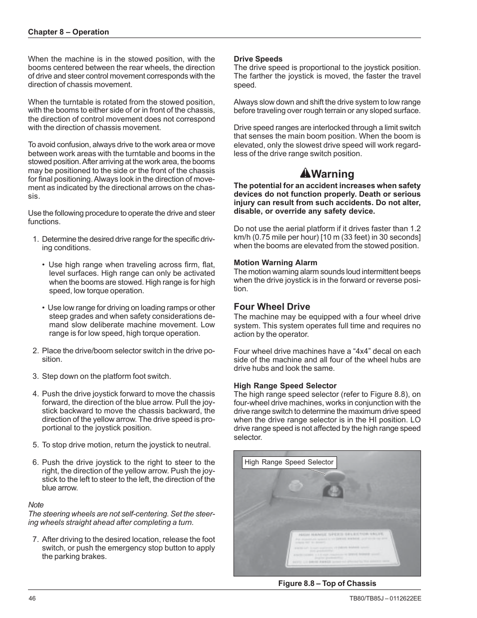 Warning | Snorkel TB85J CE User Manual | Page 50 / 70