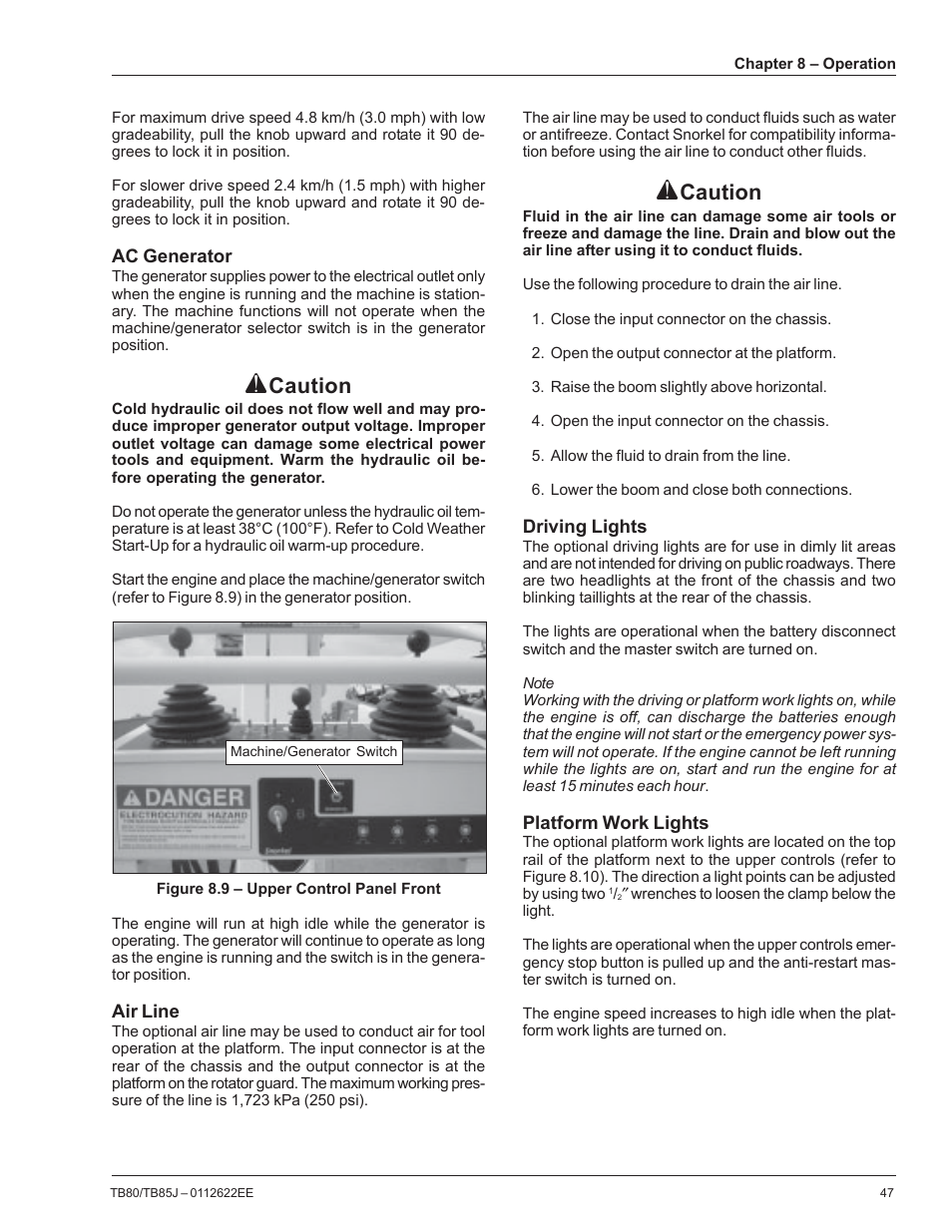 Caution | Snorkel TB85J CE User Manual | Page 51 / 70