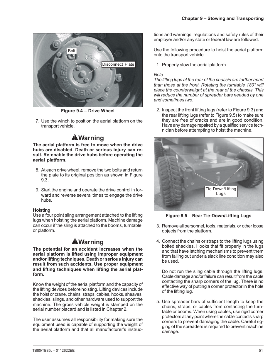 Warning | Snorkel TB85J CE User Manual | Page 55 / 70