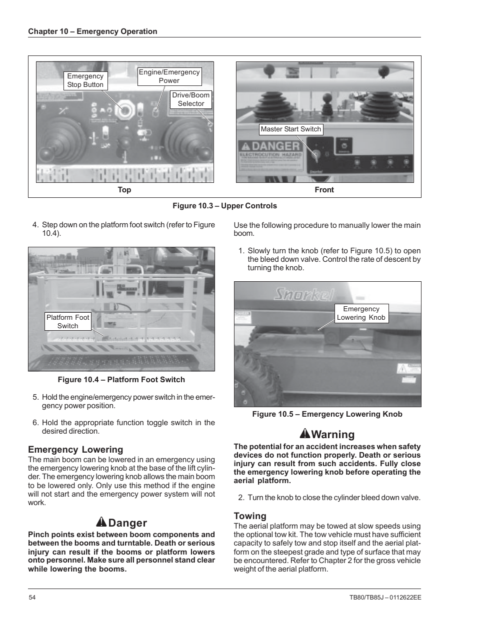 Danger, Warning | Snorkel TB85J CE User Manual | Page 58 / 70