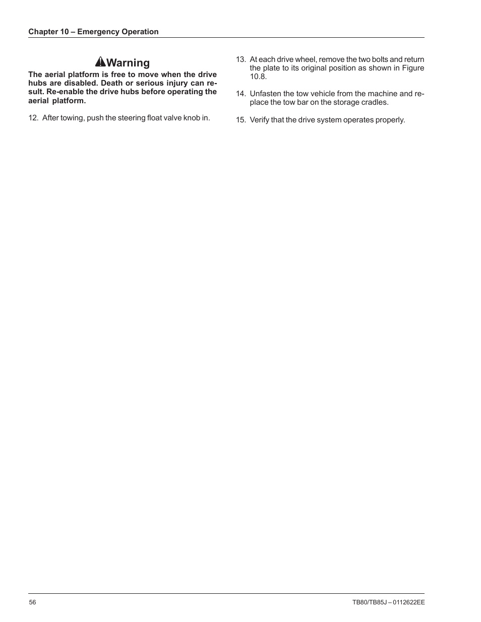 Warning | Snorkel TB85J CE User Manual | Page 60 / 70