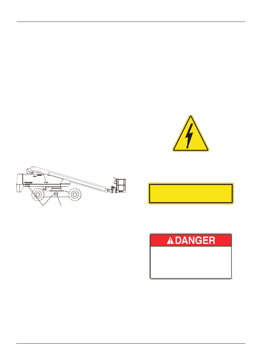 Chapter 7 – prestart inspection, Left side, Machine tipover hazard | Snorkel TB85J Fixed Axle CE User Manual | Page 42 / 70
